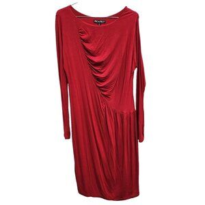 Picadilly Midi Dress Medium Red Ruched Long Sleeve Jersey Carrier Holiday Office